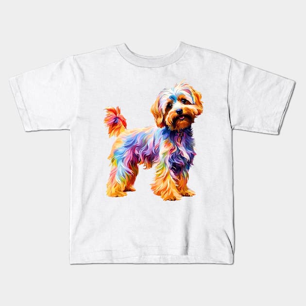 Rainbow Yorkipoo Impressionism Kids T-Shirt by Doodle and Things